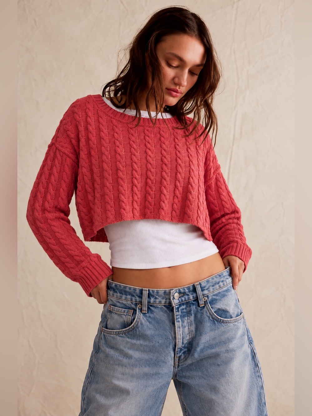 Free People Tuesday Cable Crop Sweater